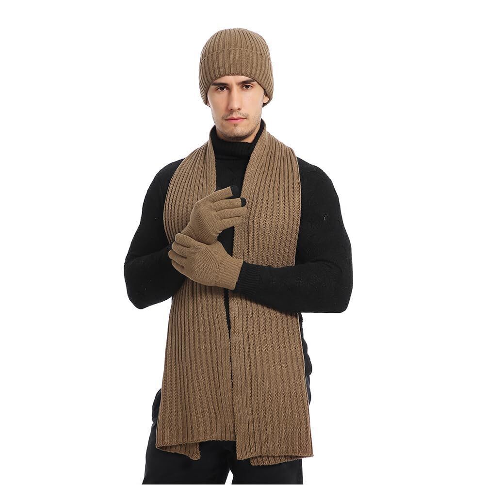 6284 Winter Hats Scarf with Touchscreen Gloves Set Warm 's Beanie Hats
